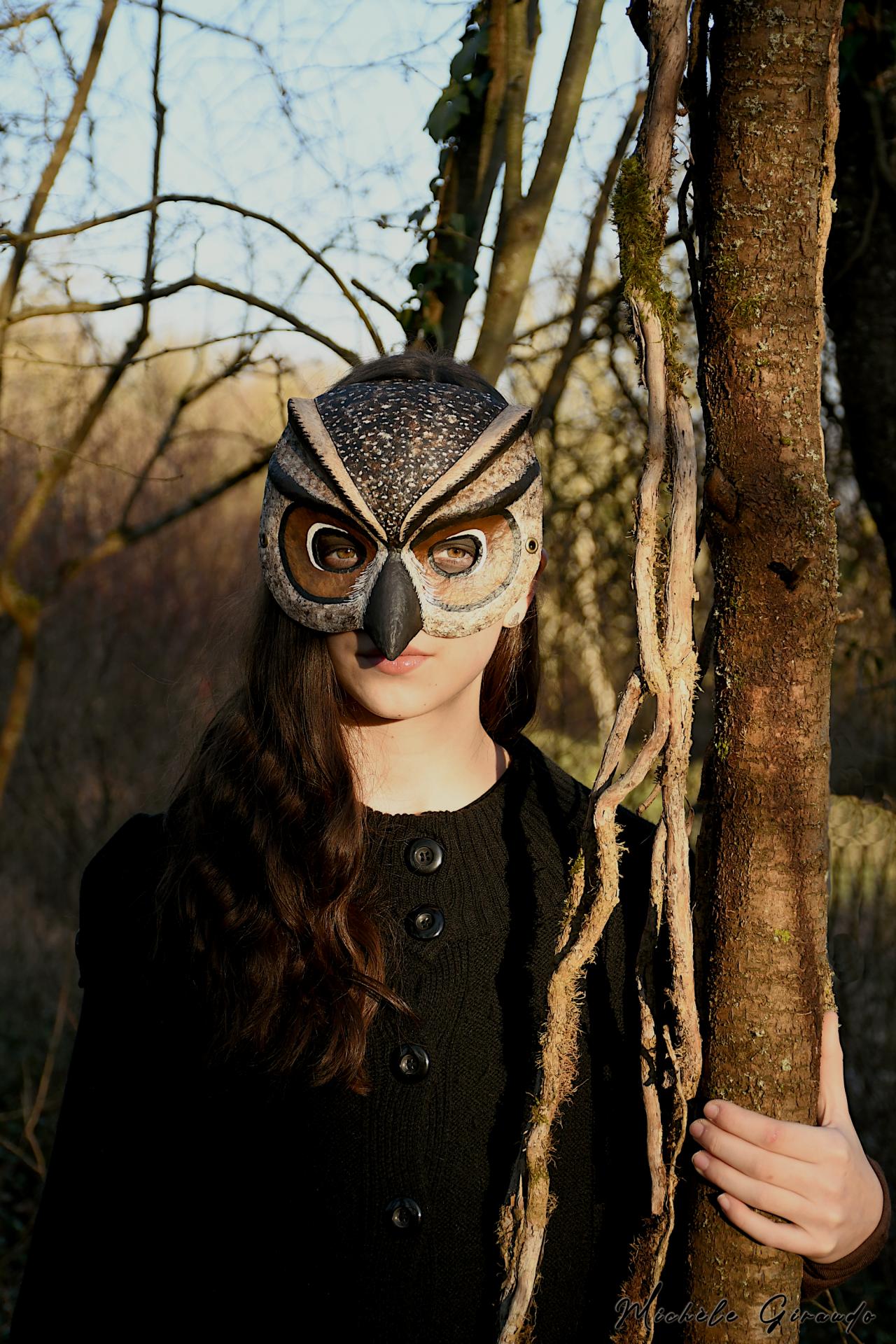 8hibou masque en papier mache par michele giraudo