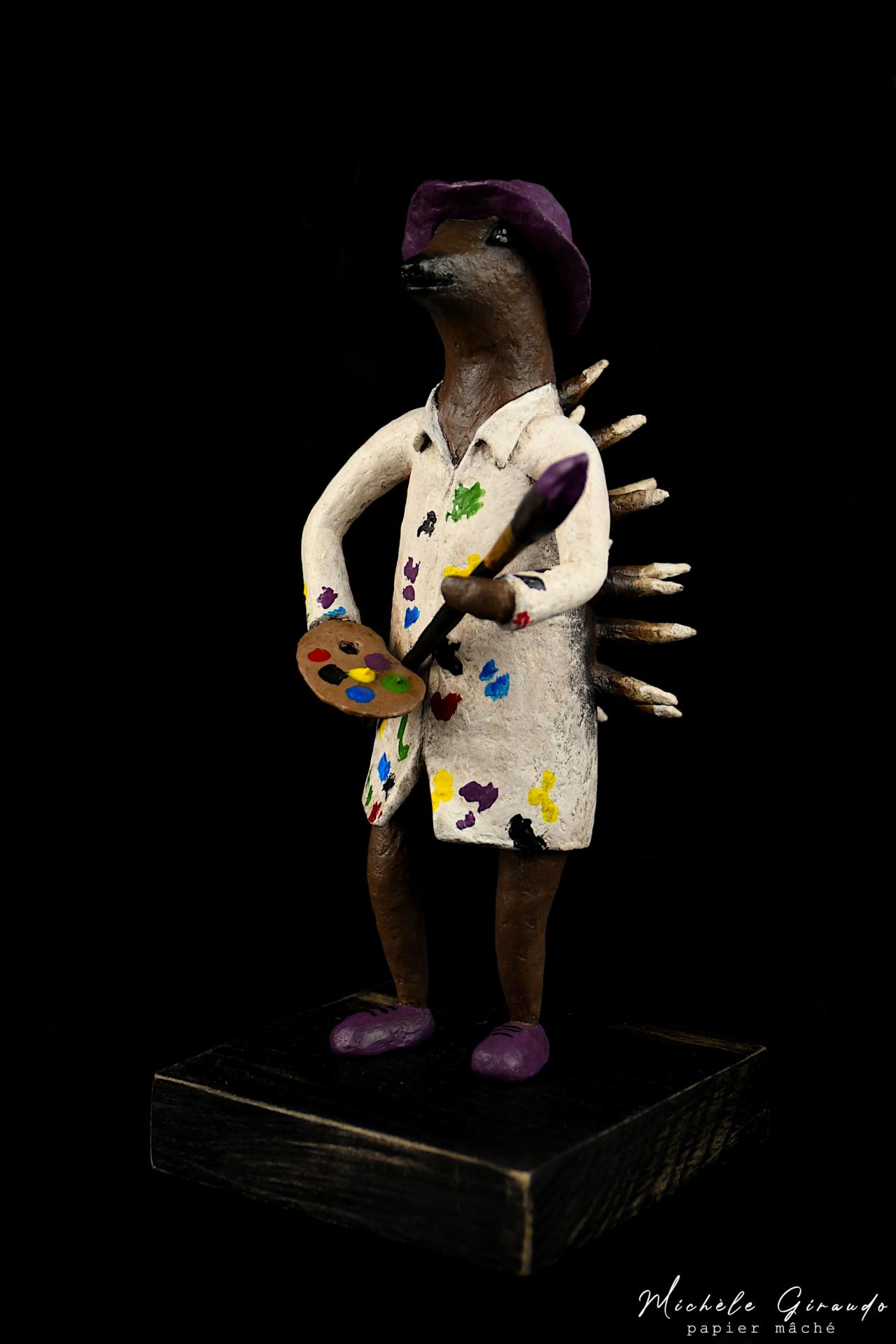 Commande fille herisson en papier mache par michele giraudo