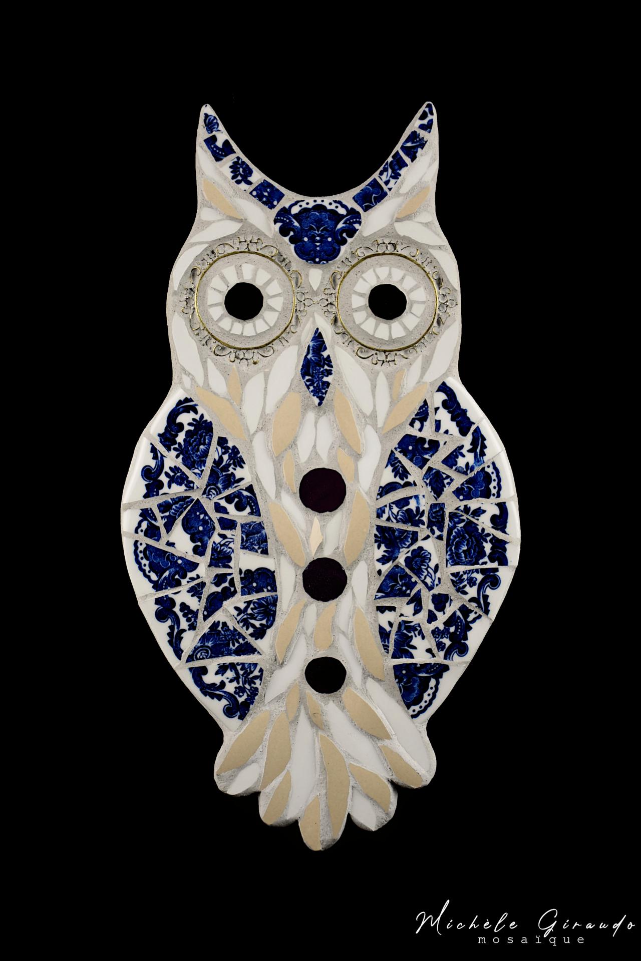 Hibou 2 en mosaique de vaisselle par michele giraudo 1