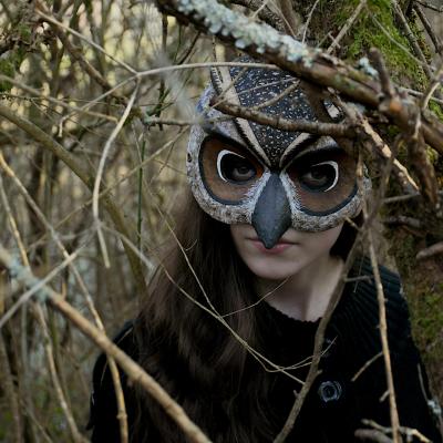 Hibou masque en papier mache par michele giraudo