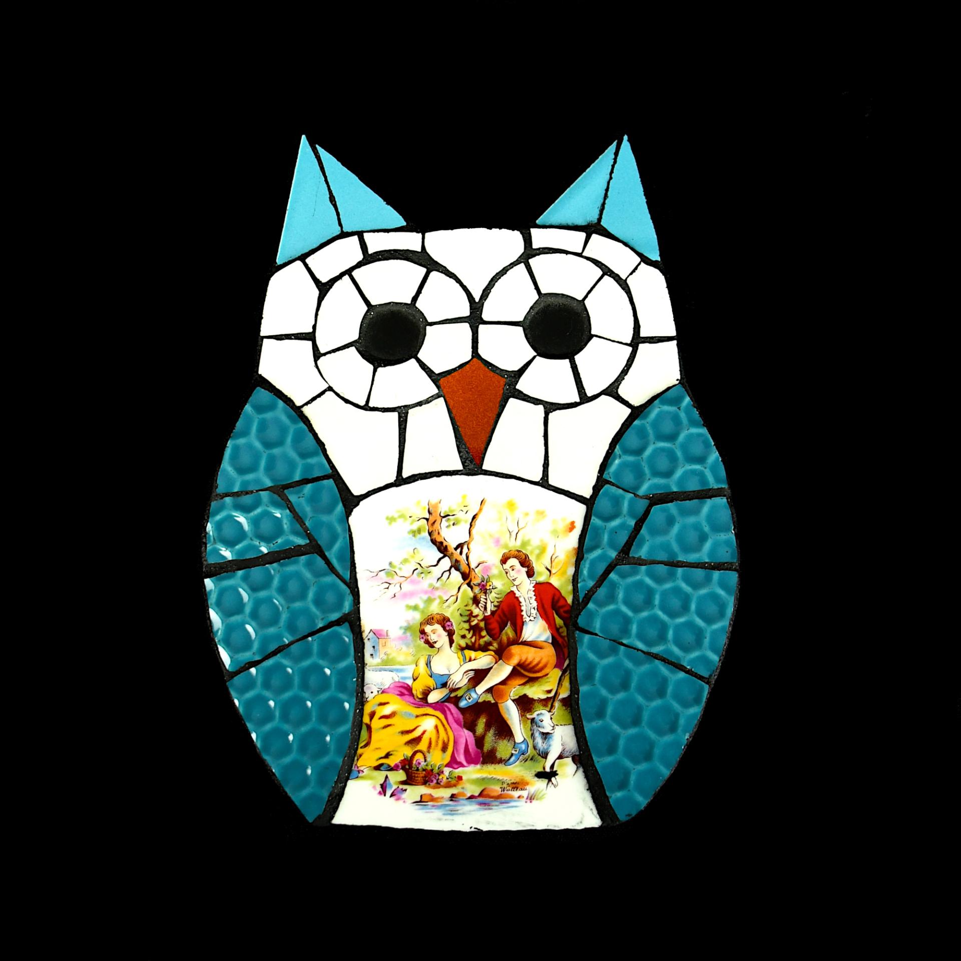 Hibou taille m en mosaique de vaisselle