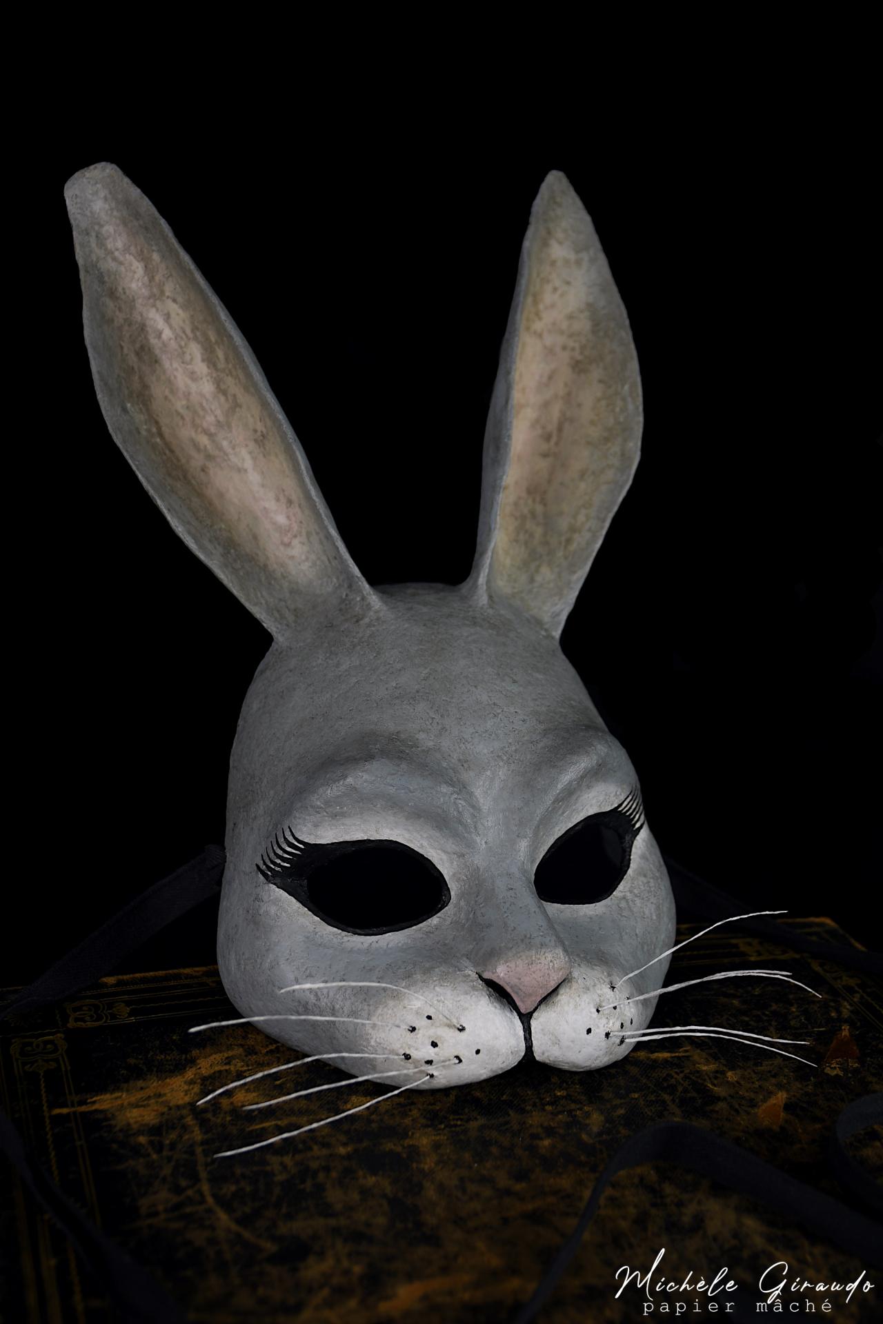 Masque de lapin n 1 en papier mache par michele giraudo 